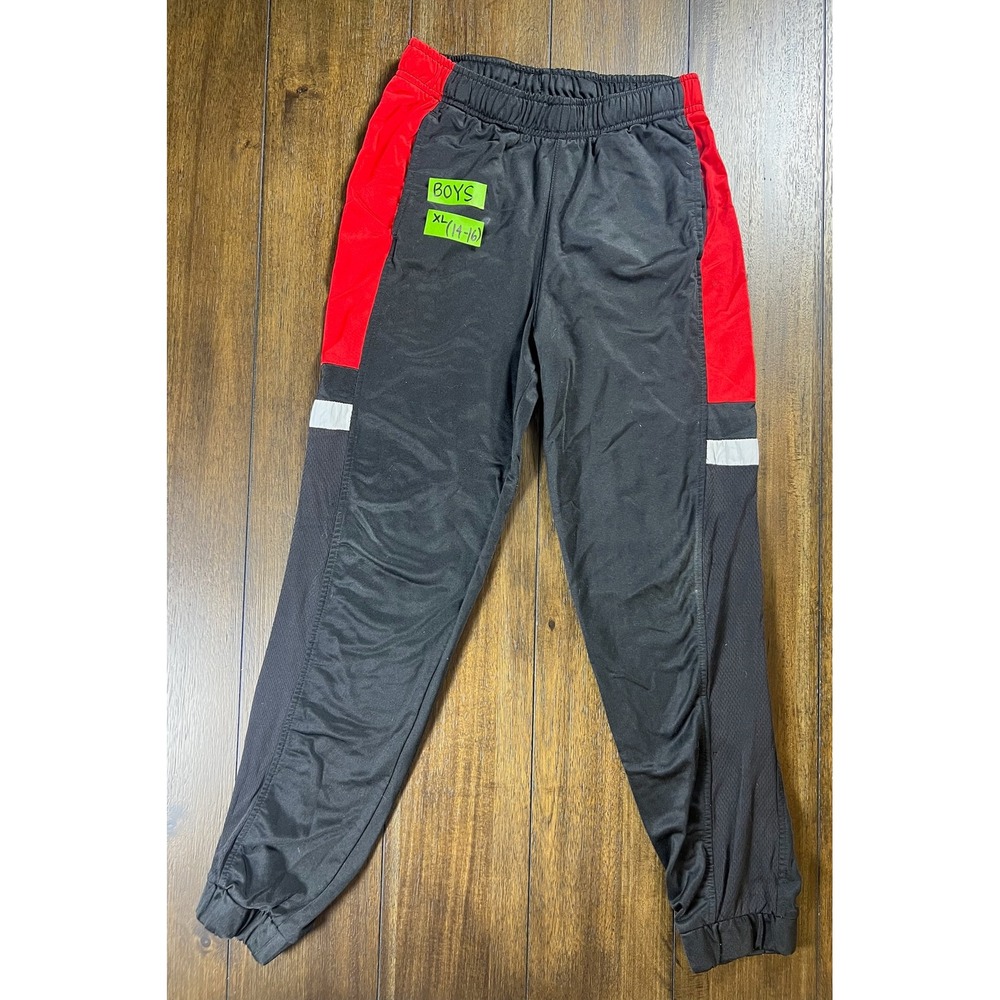 Athletic Works Boys XL 14-16 Black Red Side Stripe Track Pants Joggers